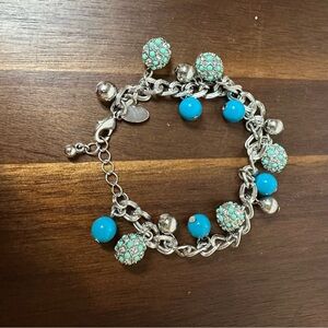 Lia Sophia Turquoise Charm Bracelet – Silver Tone Beaded Statement